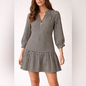 Maeve for Anthropologie Margaret Houndstooth Tunic Dress Size Small Black Ivory